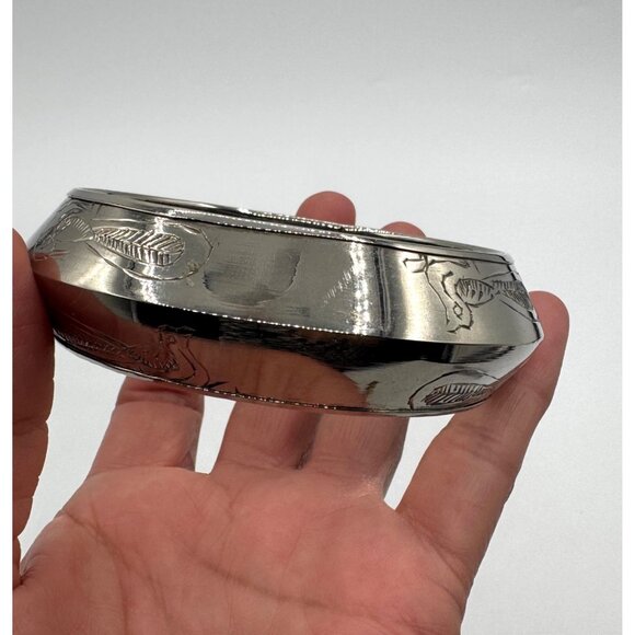 Vintage Engraved Birds Boho Hippie Bracelet Bangle Silver Tone - Picture 1 of 7
